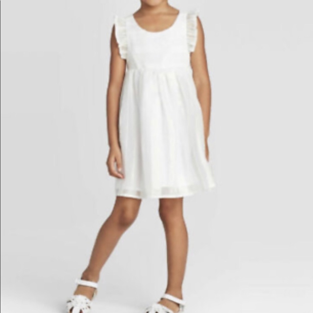 Girls White/Iridescent Woven Holiday Dress